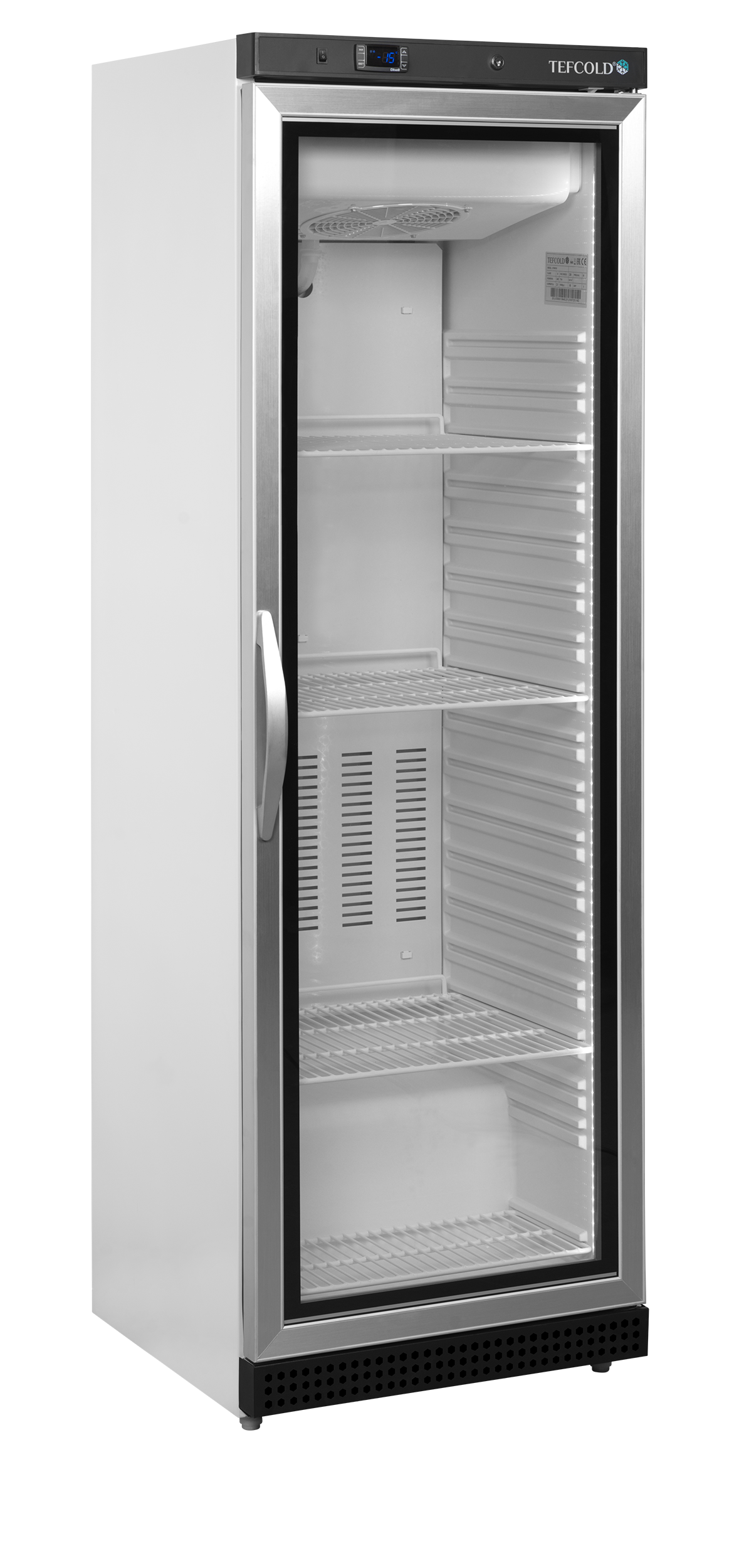 TefCold UF400VG upright glass door display freezer with heated glass door and LED lighting