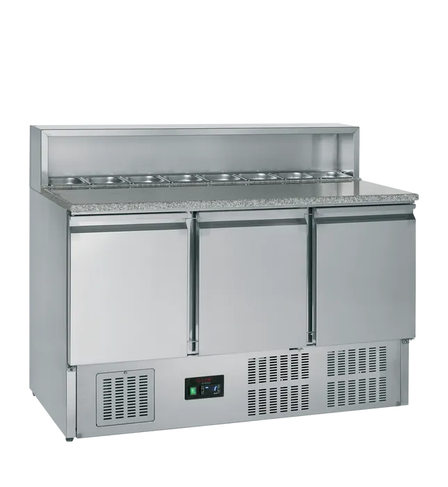 TefCold G-Line GP93 Gastronorm Prep Counter with granite worktop - front view