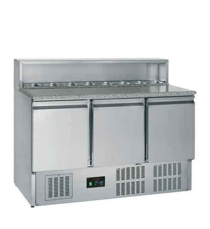 TefCold G-Line GP93 Gastronorm Prep Counter with granite worktop - front view