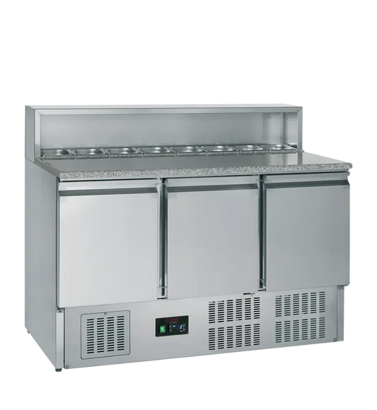 TefCold G-Line GP93 Gastronorm Prep Counter with granite worktop - front view