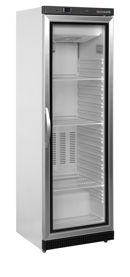 TefCold UF400VG upright glass door display freezer with heated glass door and LED lighting